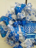 Hanukkah Wreath, Blue and Silver Wreath, Hanukkah Door Decor, Menorah Decor,