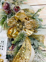 Winter Church Wreath, Christmas Wreath, Gold and Red Wreath, Holiday Wreath, Christmas Front Door Decor, Holiday Decor