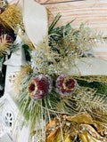 Winter Church Wreath, Christmas Wreath, Gold and Red Wreath, Holiday Wreath, Christmas Front Door Decor, Holiday Decor