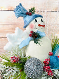 Snowman Candlestick, Winter Snowman Decor, Christmas Decorations, Winter Wonderland Arrangement, Holiday Centerpiece , Winter Centerpiece, Christmas