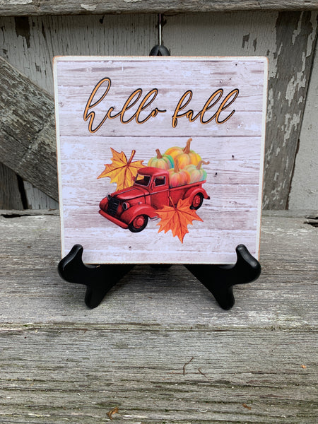 Hello Fall Sign, Fall Truck Sign, Autumn Sign, Metal Wreath Sign, Wreath Center, Craft Embellishment