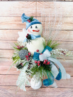 Snowman Candlestick, Winter Snowman Decor, Christmas Decorations, Winter Wonderland Arrangement, Holiday Centerpiece , Winter Centerpiece, Christmas